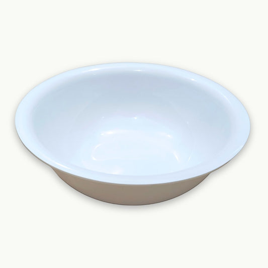 Unbreakable DineLux white melamine double glazed serving bowl.
