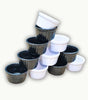 Black and white melamine ramekins used for sauces and dips