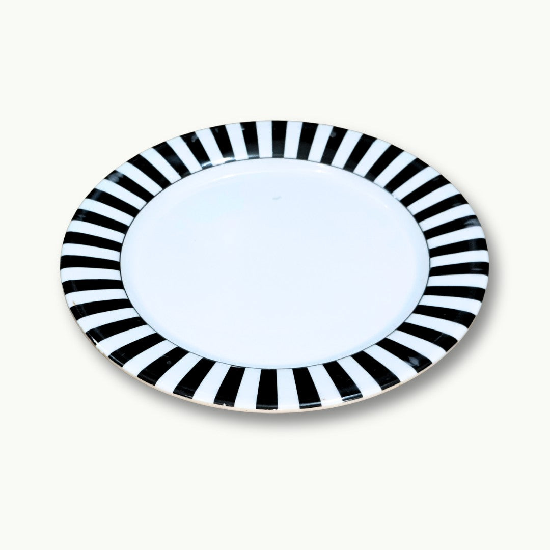 Premium round dinner plate featuring black white piano design