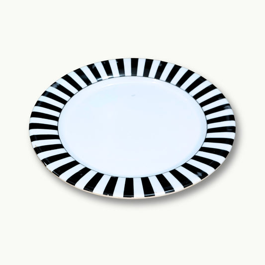 Premium round dinner plate featuring black white piano design
