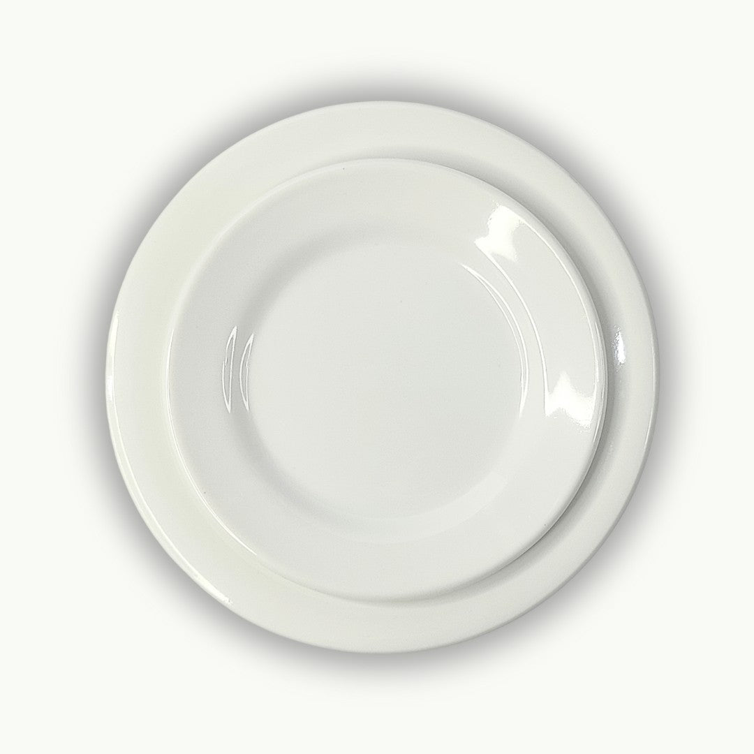 DineLux white melamine plates set double glazed dinner collection.