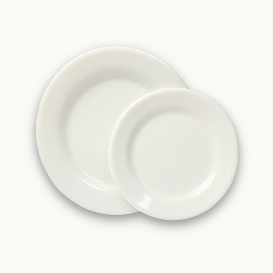 DineLux white melamine double glazed unbreakable round plate.
