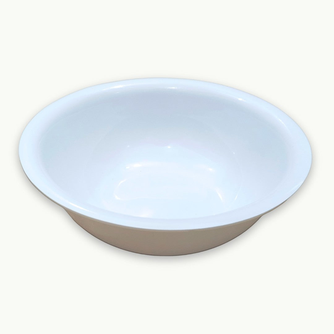 Unbreakable DineLux white melamine double glazed serving bowl.
