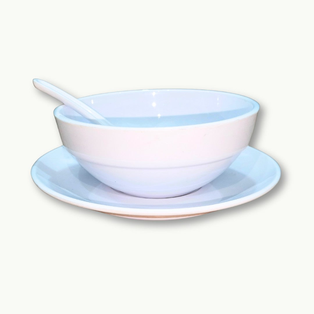 elegant white melamine soup set by DineLux brand