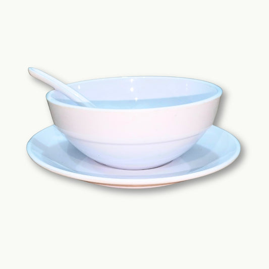elegant white melamine soup set by DineLux brand